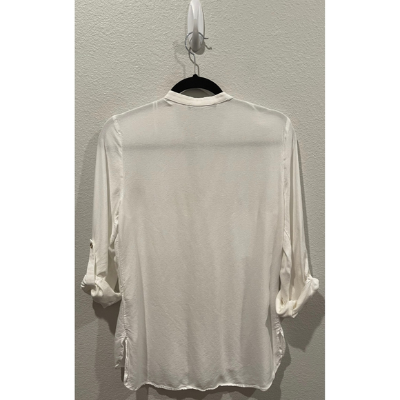 ZARA Antique White 3/4 Sleeve V-Neck Blouse - Picture 6 of 6